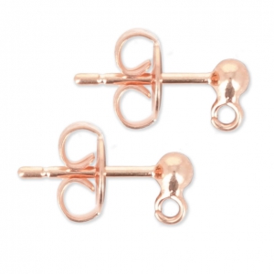Pendientes con trasera bola con anilla 3 mm dorado rosa x2