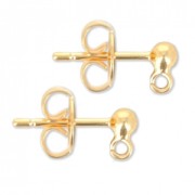 Pendientes con trasera bola con anilla 3 mm Dorado con oro fino x2|raw }}