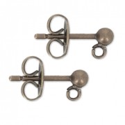 Pendientes con trasera bola con anilla 3 mm bronce x2