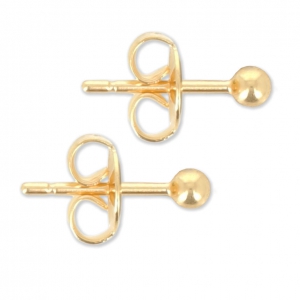 Pendientes con trasera bola con anilla 3 mm Dorado con oro fino x2