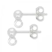 Pendientes con trasera bola - De Fabricación Europea - 4 mm de Plata 925 x2