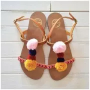 Pompón redondo de plástico de 17 mm con clip - Crema/Gris x1