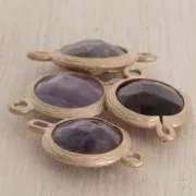 Entrepieza 2 anillas facetado de imitación piedra gemma 16 mm dorado satinado/Amethyst x1