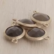 Entrepieza 2 anillas facetada de imitación piedra gemma 16 mm dorado satinado/Gris x1