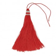 Borla pompón grande 90 mm para decoración o joyas Rojo/Plateado