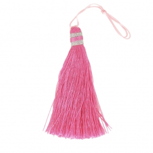 Borla pompón grande 90 mm para decoración o joyas Rosa/Plateado