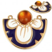 Entrepieza/Colgante 2 anillas motivo flor de resina epoxi 35x31 mm Dorado con oro fino