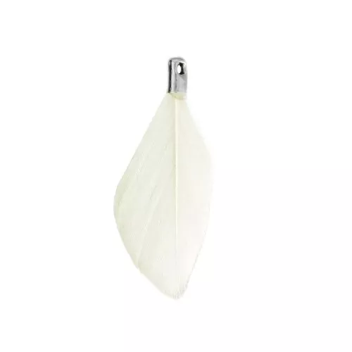 Pluma con terminal 33mm Color Crema para para Joyería y bisutería x1