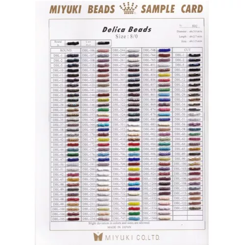 Carta de colores Miyuki Delica 8/0 (DBL) - Sample Card (n°892) - New Color