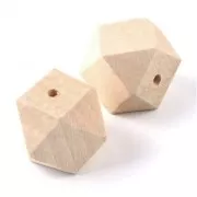 Grandes cuentas poligonal 30 mm de madera en bruto natural x10