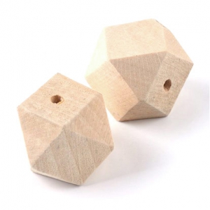 Grandes cuentas poligonal 30 mm de madera en bruto natural x10 - Perles