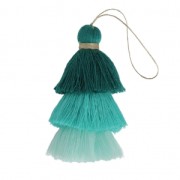 Borla pompón grande triple imitación algodón 7 cm Multi Turquesa x1|raw }}