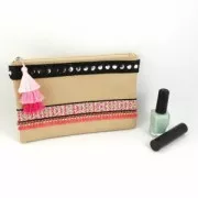 Borla pompón grande triple imitación algodón 7 cm Crème/Multi Marrón x1