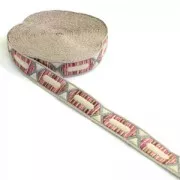 Galón bordada con motivo hexágono 20 mm Beige/Rosa/plateado x50cm