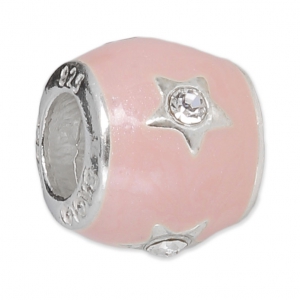 Abalorio charm agujero grande resina epoxi De Plata 925 - Estrella - Rosa x1