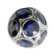 Abalorio charm agujero grande con strass De Plata 925 - Ball - Azul x1