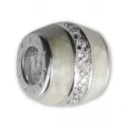 Abalorio charm agujero grande resina epoxi y strass De Plata 925 - Rings - Blanco x1