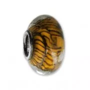 Abalorio de murano y Plata 925 - Con rayas - Marrón x1