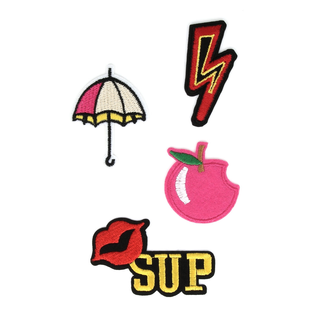 4 Escudos Termoadhesivos bordados - Parapluie/Eclair/Pomme/Boca x1 - Perles  \u0026 Co