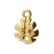 Dije - forma tropical - hoja de filodendro 12 mm Dorado con oro fino x1