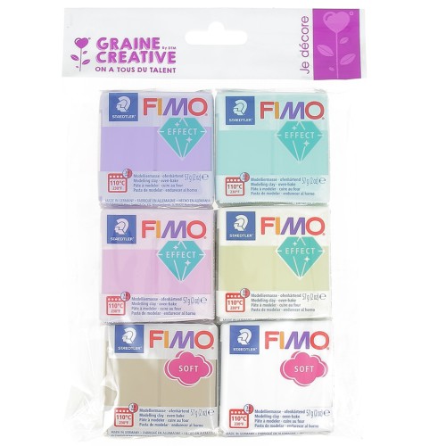 Kit 6 arcillas poliméricas Fimo Soft y Efecto de 57 gr- Colores Pastel Acidulés Caramelos