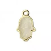 Dije mano de Fatma en metal y imitación opale 15 mm Blanc/dorado x1
