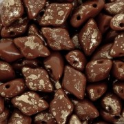 Cuentas de vidrio Gemduo 2 agujeros 8x5 mm Opaque Chocolate Gold Splash x10g