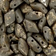 Cuentas de vidrio Gemduo 2 agujeros 8x5 mm Opaque Grey Gold Splash x10g