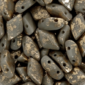 Cuentas de vidrio Gemduo 2 agujeros 8x5 mm Opaque Grey Gold Splash x10g