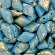 Cuentas de vidrio Gemduo 2 agujeros 8x5 mm Turquesa Gold Splash x10g|raw }}