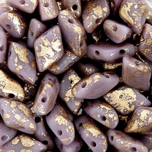 Cuentas de vidrio Gemduo 2 agujeros 8x5 mm Opaque Lilas Gold Splash x10g