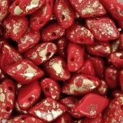 Cuentas de vidrio Gemduo 2 agujeros 8x5 mm Red Coral Gold Splash x10g