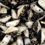 Cuentas de vidrio Gemduo 2 agujeros 8x5 mm Jet Opaque White Gold Splash x10g