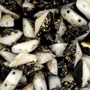 Cuentas de vidrio Gemduo 2 agujeros 8x5 mm Jet Opaque White Gold Splash x10g