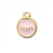 Dije redondo Diseño ojo de resina epoxi 10 mm Dorado con oro fino/Light Rosa x1