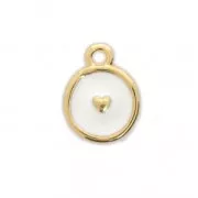 Dije redondo Diseño coeur de resina epoxi 10 mm Dorado con oro fino/Blanco x1