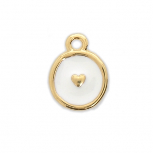 Dije redondo Diseño coeur de resina epoxi 10 mm Dorado con oro fino/Blanco x1
