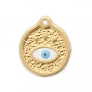 Dije redondo Diseño ojo de metal y resina epoxi 15 mm Dorado con oro fino x1