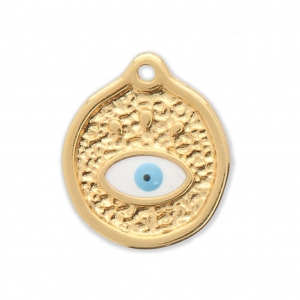 Dije redondo Diseño ojo de metal y resina epoxi 15 mm Dorado con oro fino x1