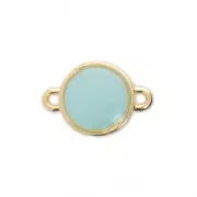 Entrepieza redondo de metal y resina epoxi 2 anilllas17x12 mm Dorado con oro fino/Azul x1