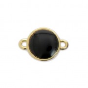Entrepieza redondo de metal y resina epoxi 2 anilllas 17x12 mm Dorado con oro fino/Negro x1