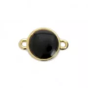 Entrepieza redondo de metal y resina epoxi 2 anilllas 17x12 mm Dorado con oro fino/Negro x1