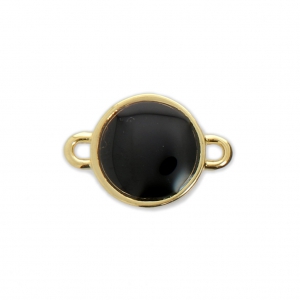 Entrepieza redondo de metal y resina epoxi 2 anilllas 17x12 mm Dorado con oro fino/Negro x1