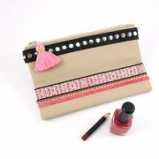 Borla pompón imitación algodón 35 mm Malva / Dorado x1