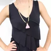 Borla pompón imitación algodón 35 mm Rosa / Dorado x1