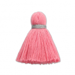 Borla pompón imitación algodón 35 mm Rosa Coral / plateado x1