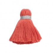 Borla pompón imitación algodón 35 mm Coral / plateado x1