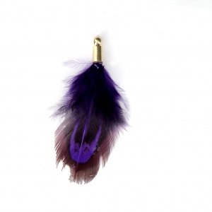 Gallo pluma rayada con terminal dorado para joyas fantasía 35 mm Morado/Negro x1