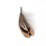 Gallo pluma rayada con terminal rodiado para joyas fantasía 35 mm Marrón/Negro