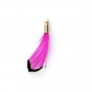 Gallo pluma rayada con terminal dorado para joyas fantasía Fuchsia/Negro 25 mm x1